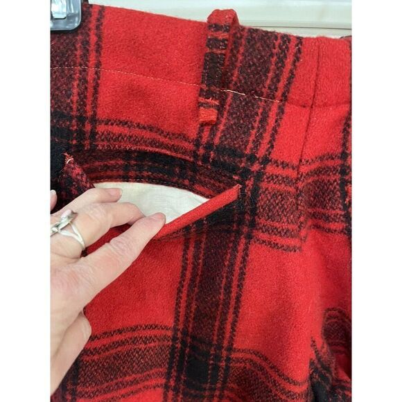 VINTAGE WOOL PANTS Buffalo Plaid Red Black Pockets Jogger Hunt Ski Snow 32x30 - Picture 14 of 16